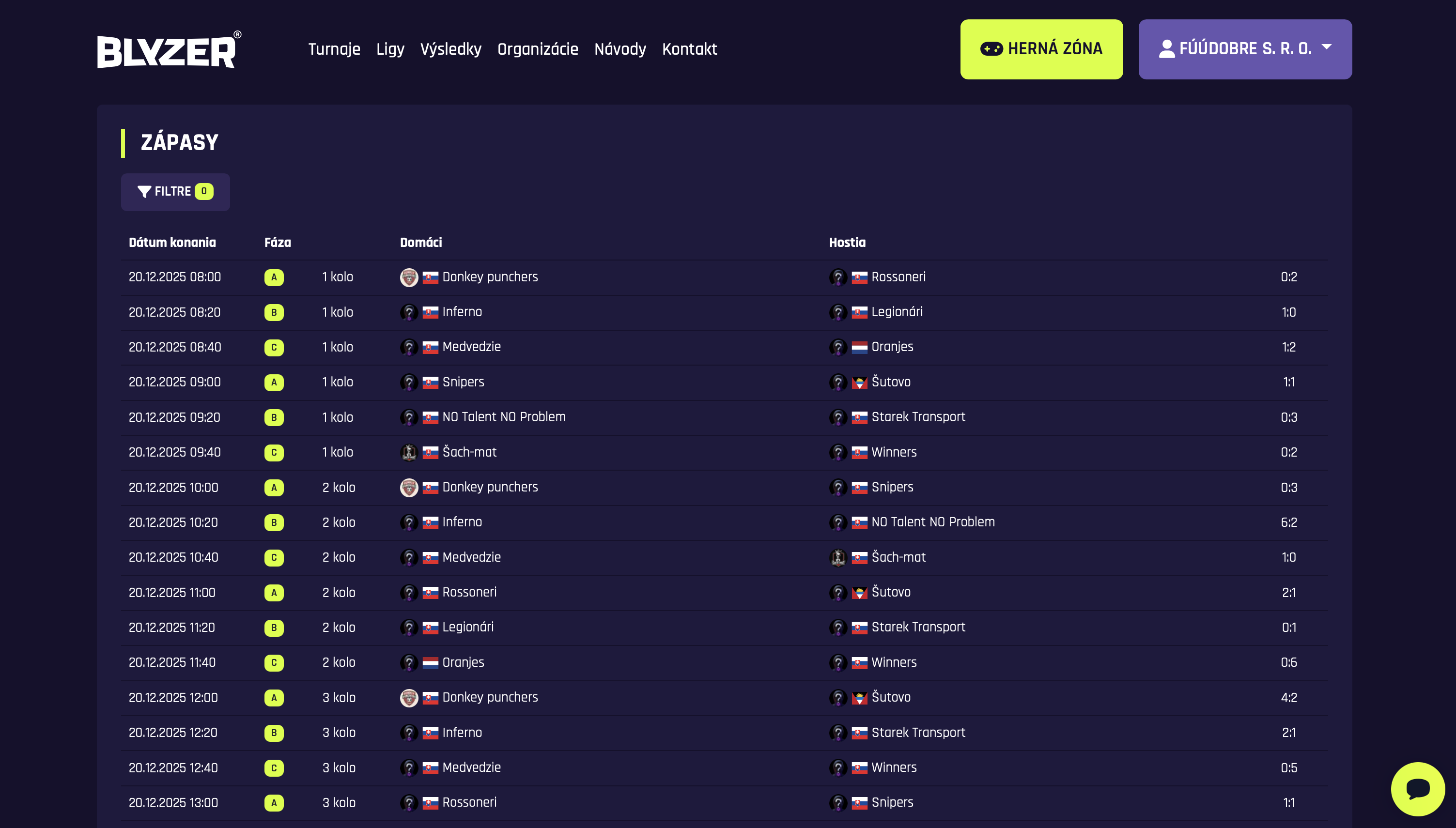 Úprava rozpisu zápasov a kôl – Blyzer